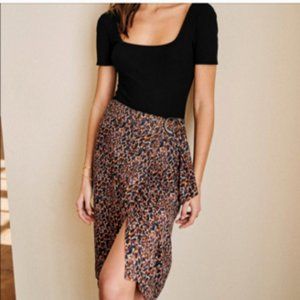 Sezane, Daisie Skirt, in Blue Camel Leopard Print